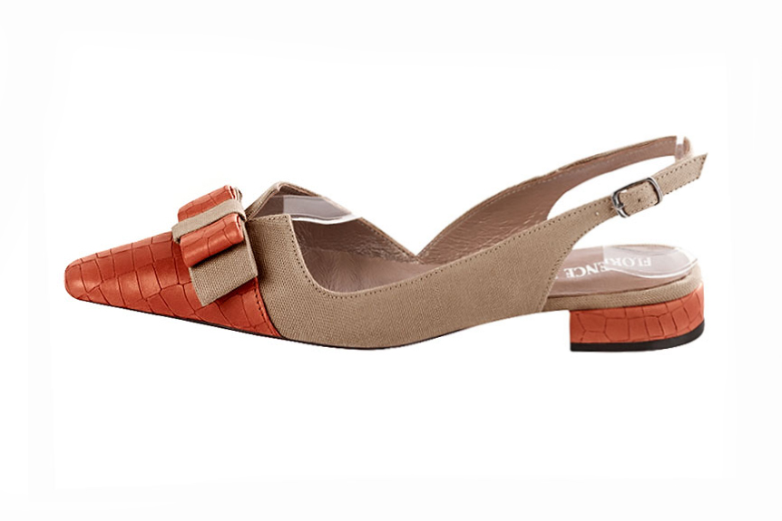 French elegance and refinement for these terracotta orange and tan beige dress slingback shoes, with a knot, 
                available in many subtle leather and colour combinations. The pretty French spirit of this beautiful pump will accompany your steps nicely and comfortably.
To be personalized or not, with your materials and colors.  
                Matching clutches for parties, ceremonies and weddings.   
                You can customize these shoes to perfectly match your tastes or needs, and have a unique model.  
                Choice of leathers, colours, knots and heels. 
                Wide range of materials and shades carefully chosen.  
                Rich collection of flat, low, mid and high heels.  
                Small and large shoe sizes - Florence KOOIJMAN